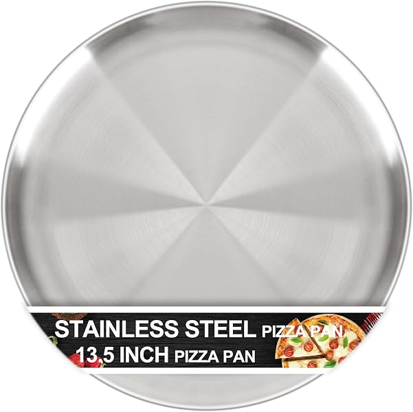 AWTBDP thirteen and a half inch brushed stainless steel pizza pan