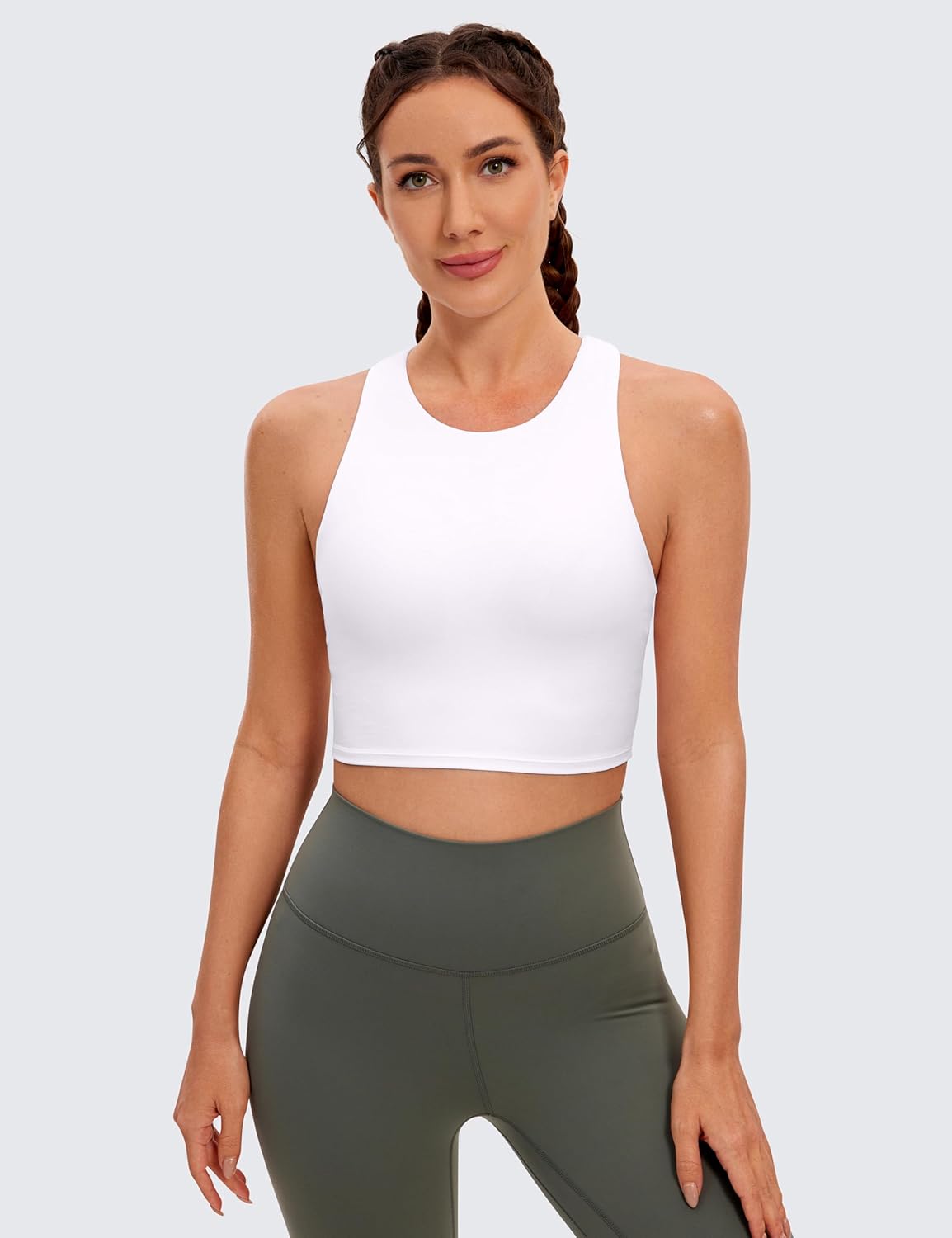 CRZ YOGA Butterluxe High Neck Crop Tank Tops for Women - Racerback Padded Longline Sports Bras Workout - Image 6