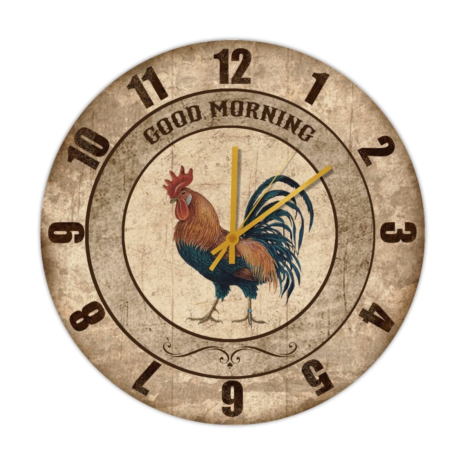 Horloge coq du matin bois rétro grand format 38cm piles cuisine