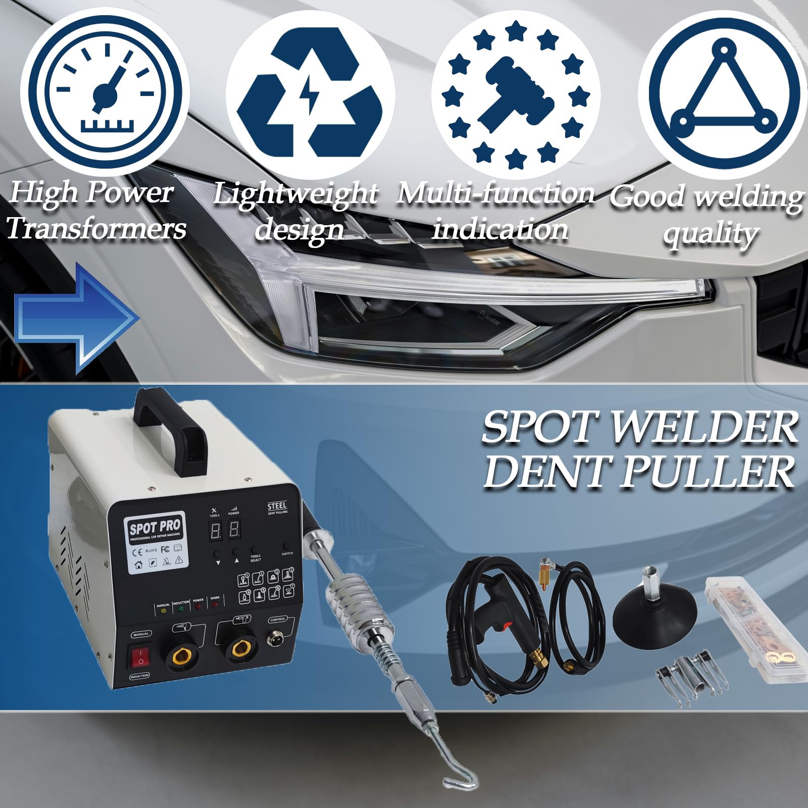 Maisutset 110V Spot Welder Dent Puller with 8 Welding Modes, 3KW 6800A Stud Welder Tool Kit, Welder Repair Kit with Intelligent/Manual Dual Mode,Electric Dent Puller Machine for Body Dent Repair