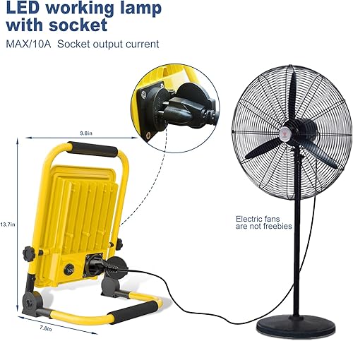 Vista 3 de Luz de trabajo LED de 10000 lm, patrones de 50/80 W, luz de inundación portátil con enchufe e interruptor, luces de trabajo exteriores con soporte