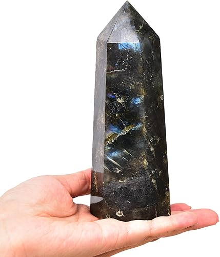 Miniatura 1 de Torre de cristal de labradorita grande natural curativa, varita de punta de cristal obelisco de 6 facetas Reiki chakras terapia de meditación para