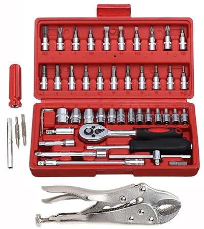 Digital Craft Hand Tool Kit Car Ratchet Wrench Assembly Tool Household Repair Tools Automotive Set Socket Set 46Pc,4 In 1 Screw Driver,10