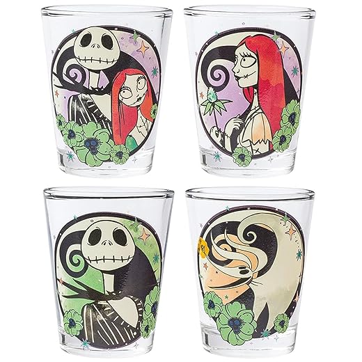 Silver Buffalo Disney Nightmare Before Christmas 4 Pack Mini Glass Set, 1.5 Ounce