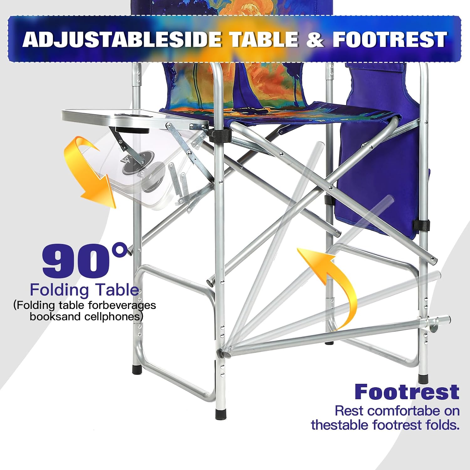 Makeup Chair 41'', Director Chair 600 lbs Portable, Makeup Chair for Makeup Artist with Table, Cup Holder, Storage Bag & Footrest
