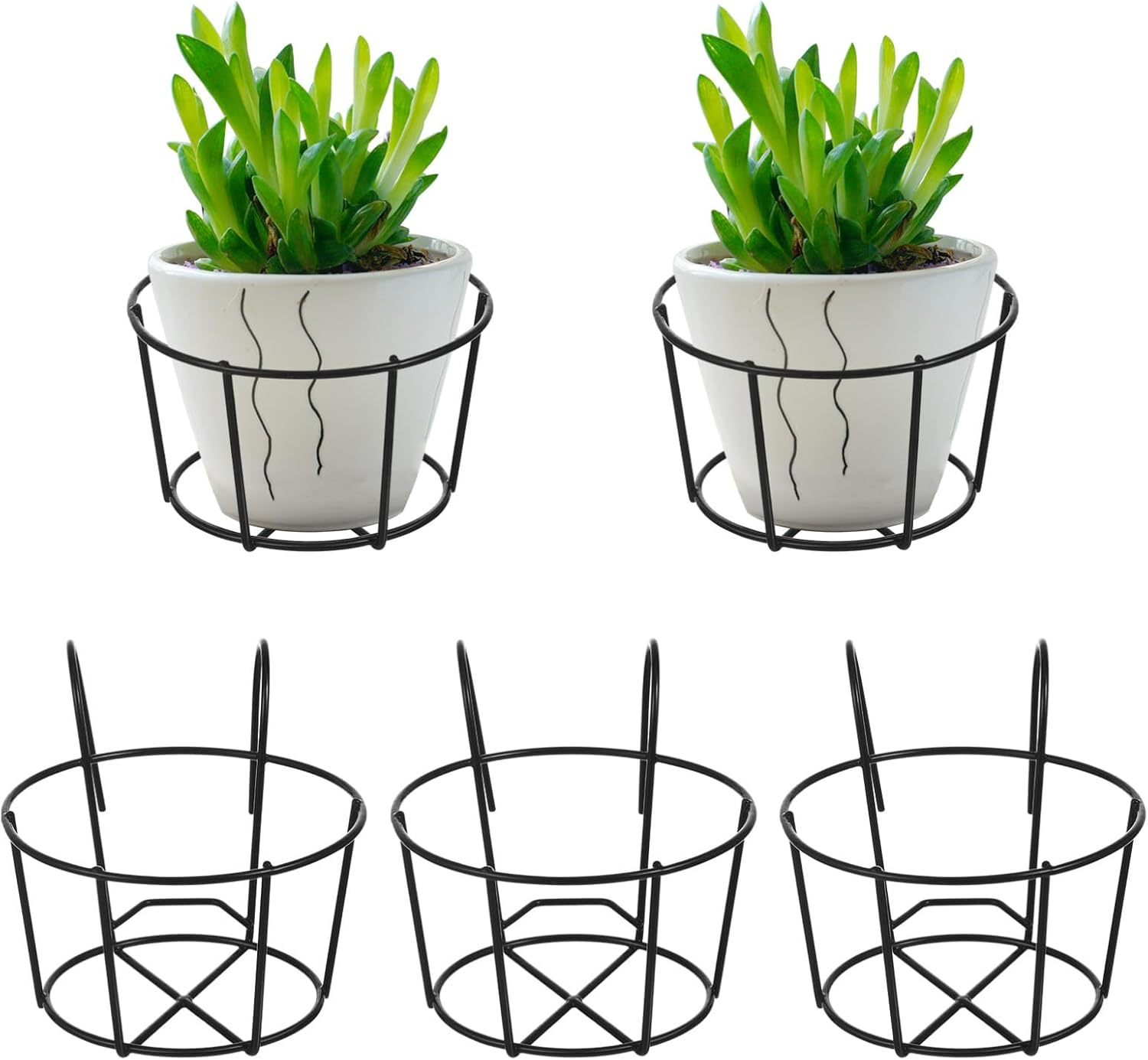 5Pcs Iron Hanging Flowerpot Rack Round Balcony Plant Pot Stand Lightweight Gardening Holder for Pothos Succulents and Outdoor Indoor Use