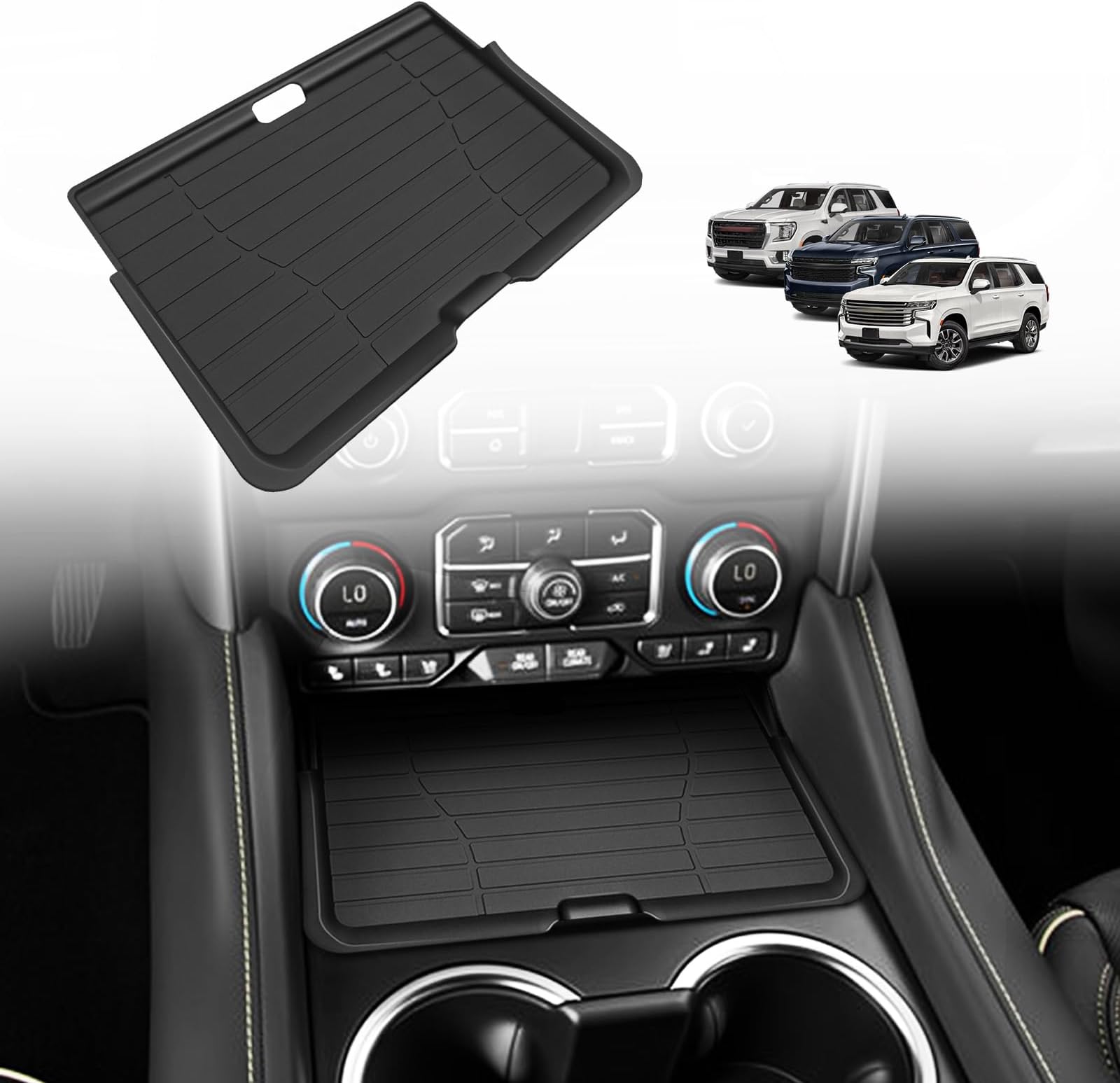 Muslogy Front Center Console Organizer Compatible with 2021-2023 2024 GMC Yukon & Chevy Tahoe Suburban Hidden Panel Secret Pocket Lid Removable Cover with USB Hole (Not for Yukon Denali/Ultimate)