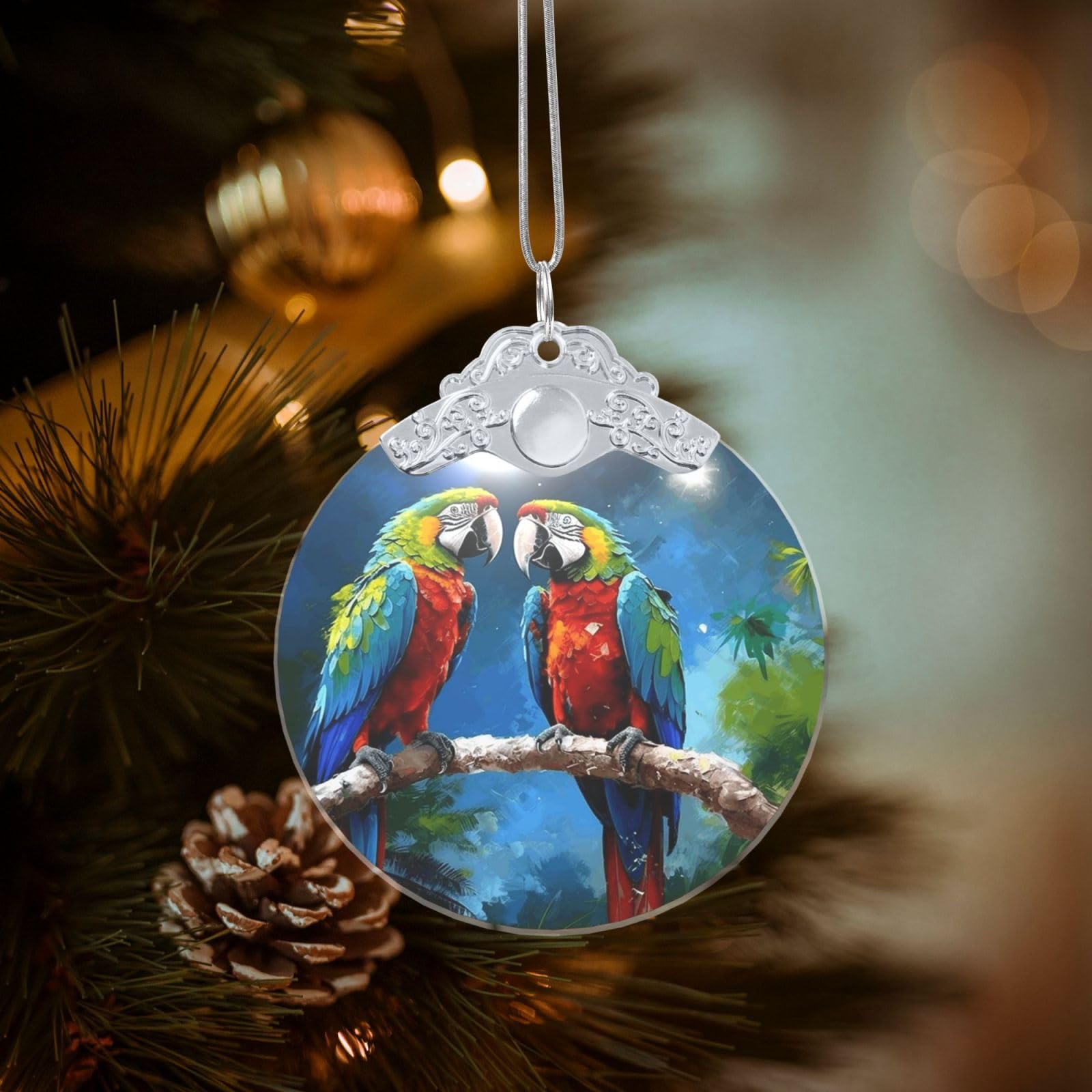 Crystal Christmas Ornaments for Christmas Tree Decoration Hanging Parrots Ornament with Gold Ribbon Crafts Round Pendant for Keepsake Gifts Glass Xmas Decor Party Supplies