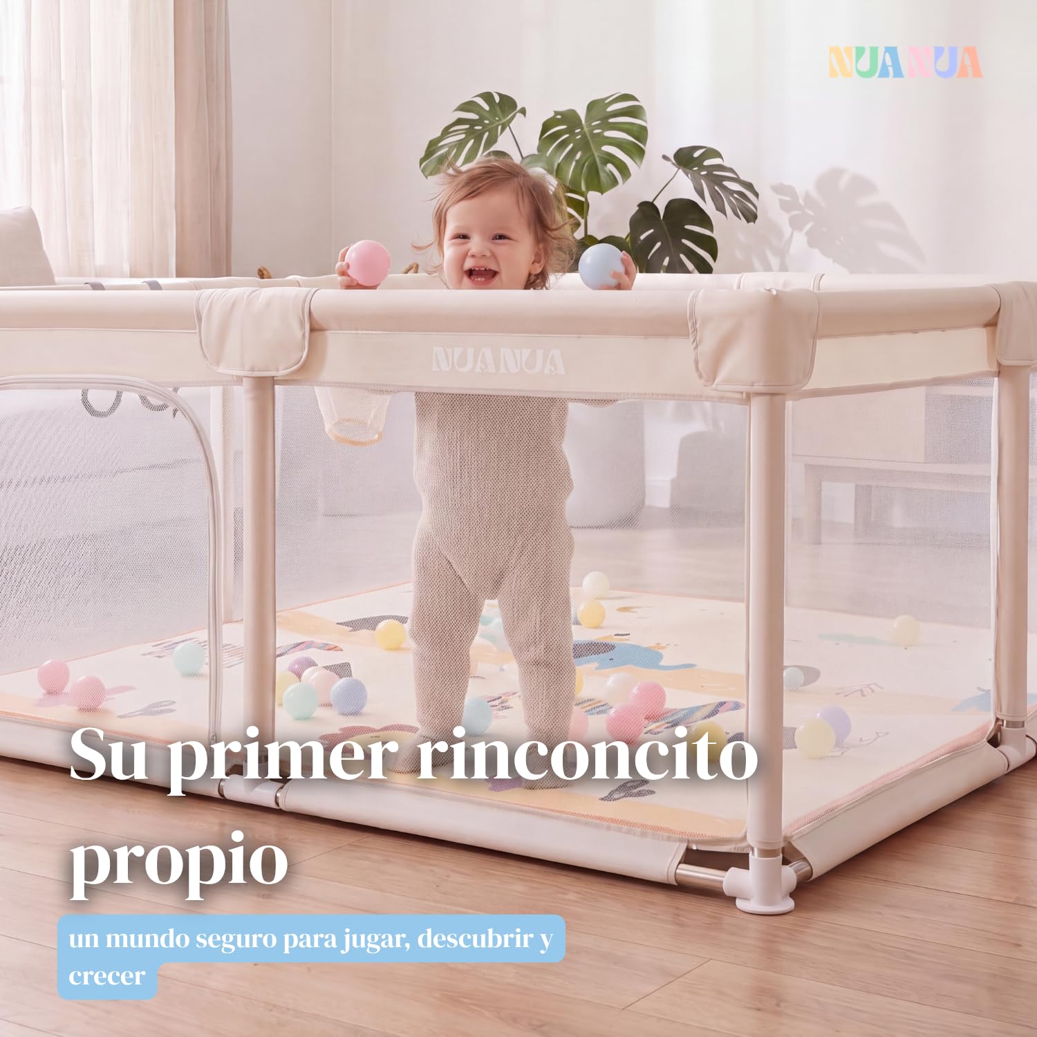 NUANUA Parque Infantil Bebé XXL 150x180 cm - Corralito con Alfombra, Beige