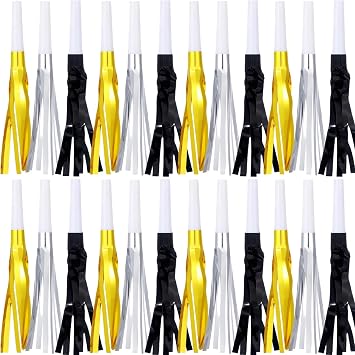 24 Pcs New Years Noise Makers, Birthday Party Blowers, for New Year Party Favors, Baby Shower, Kids Birthday, Gold, Silver, Black