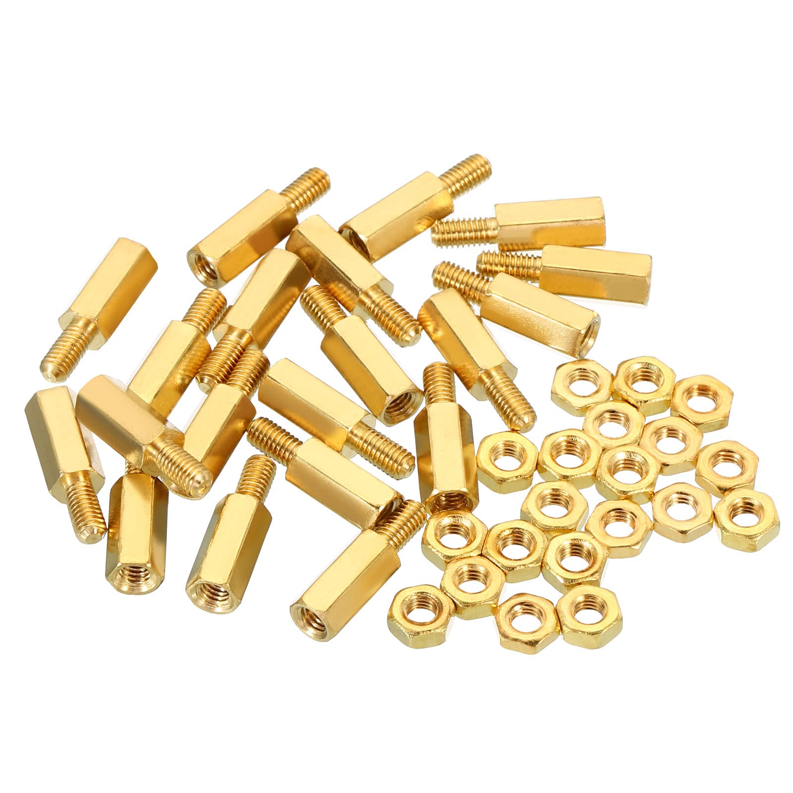 PATIKIL M3 Standoff Screws - 40 Pack Brass Hex PCB Standoffs 10mm+6mm With Nuts, Gold Tone