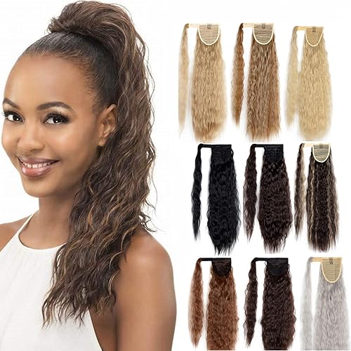 Miniatura 1 de FOCUSSEXY Extensión de cola de caballo larga de 24 pulgadas con ondas de maíz, extensión de cola de caballo mágica resistente al calor, extensión