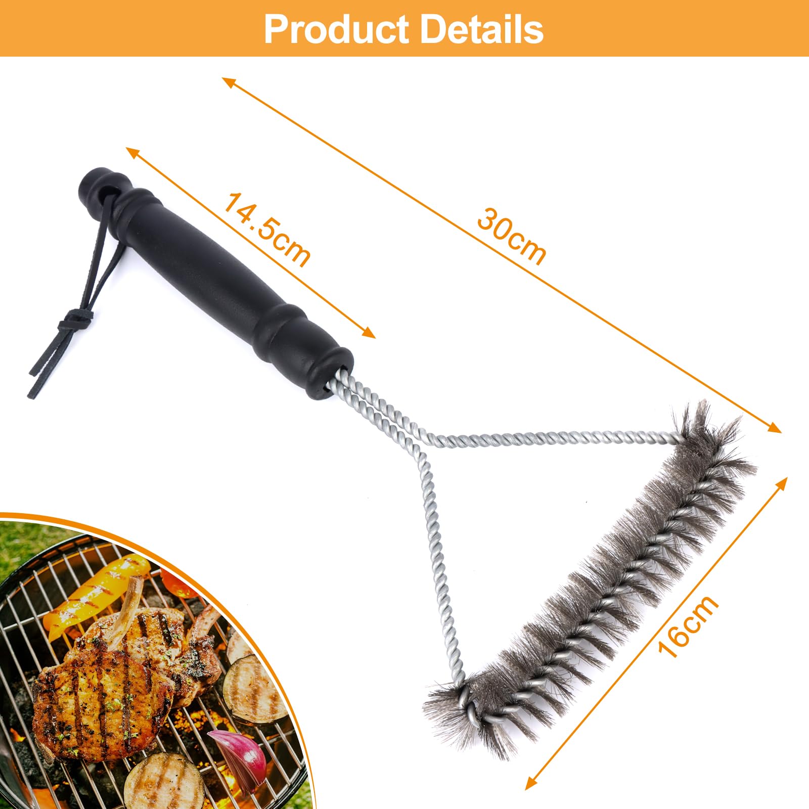 MONKERY Spazzola Per Barbecue 3 Artigli In Acciaio Inox - Manico 18 Pollici, Per Griglie A Carbone, Gas, Forno E Teppanyaki - 4