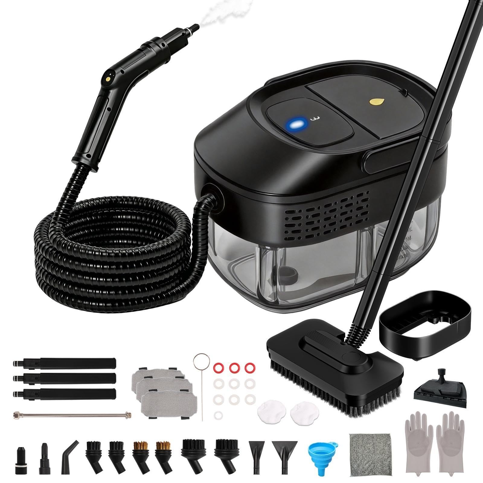 Portable High-Pressure Handheld Steam Cleaner, 14-Piece Accessories, 6 Steam Levels, 15s Heat-Up,chemical-free Cleaning Tile, Grout, Dirt, Grease &amp; Car Detailing (08black)