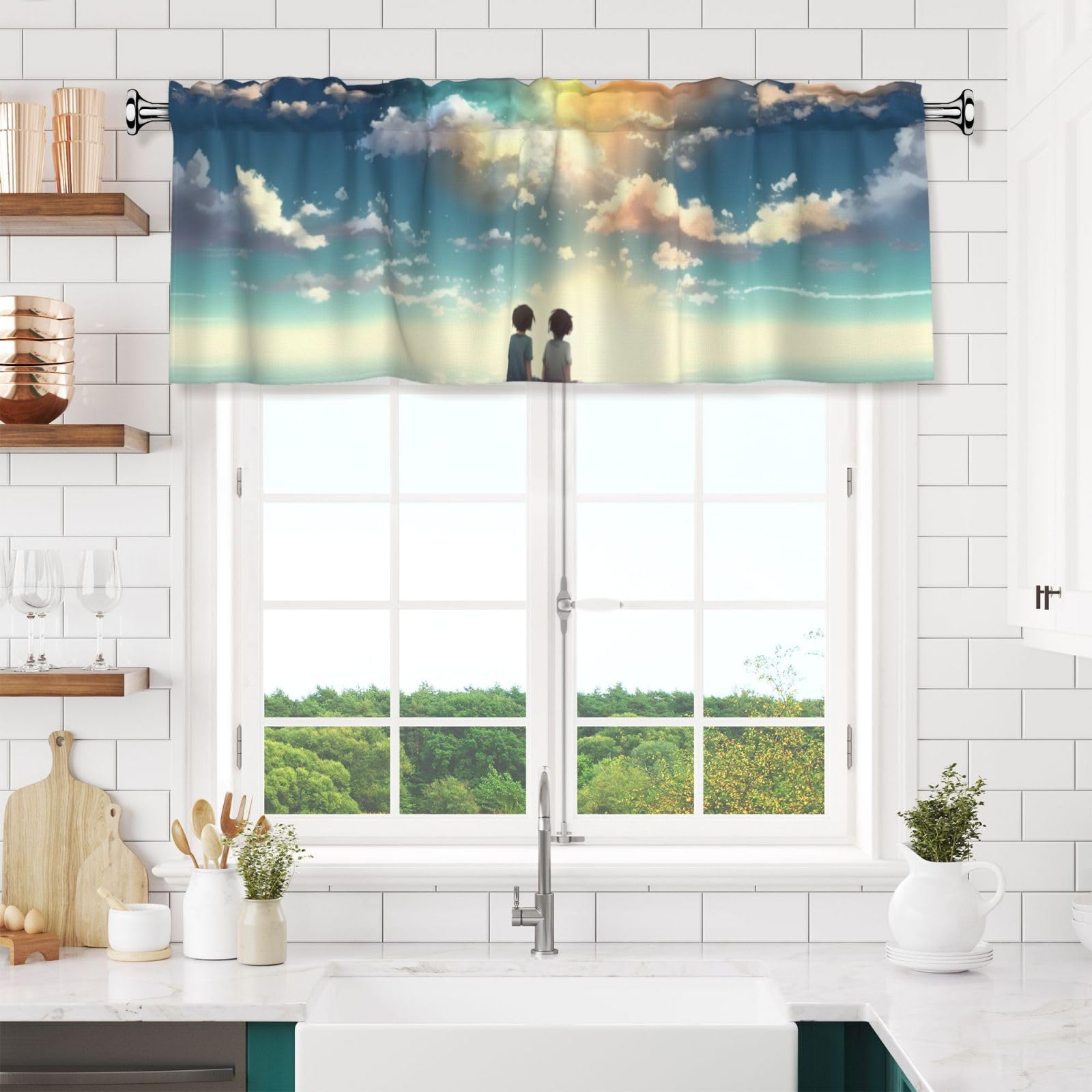 Anceky Valances Curtain for Kitchen Anime Sky Window Valance Bedroom Curtain Topper Valance Spring Window Valance Curtains Rod Pocket 54x18 Inch