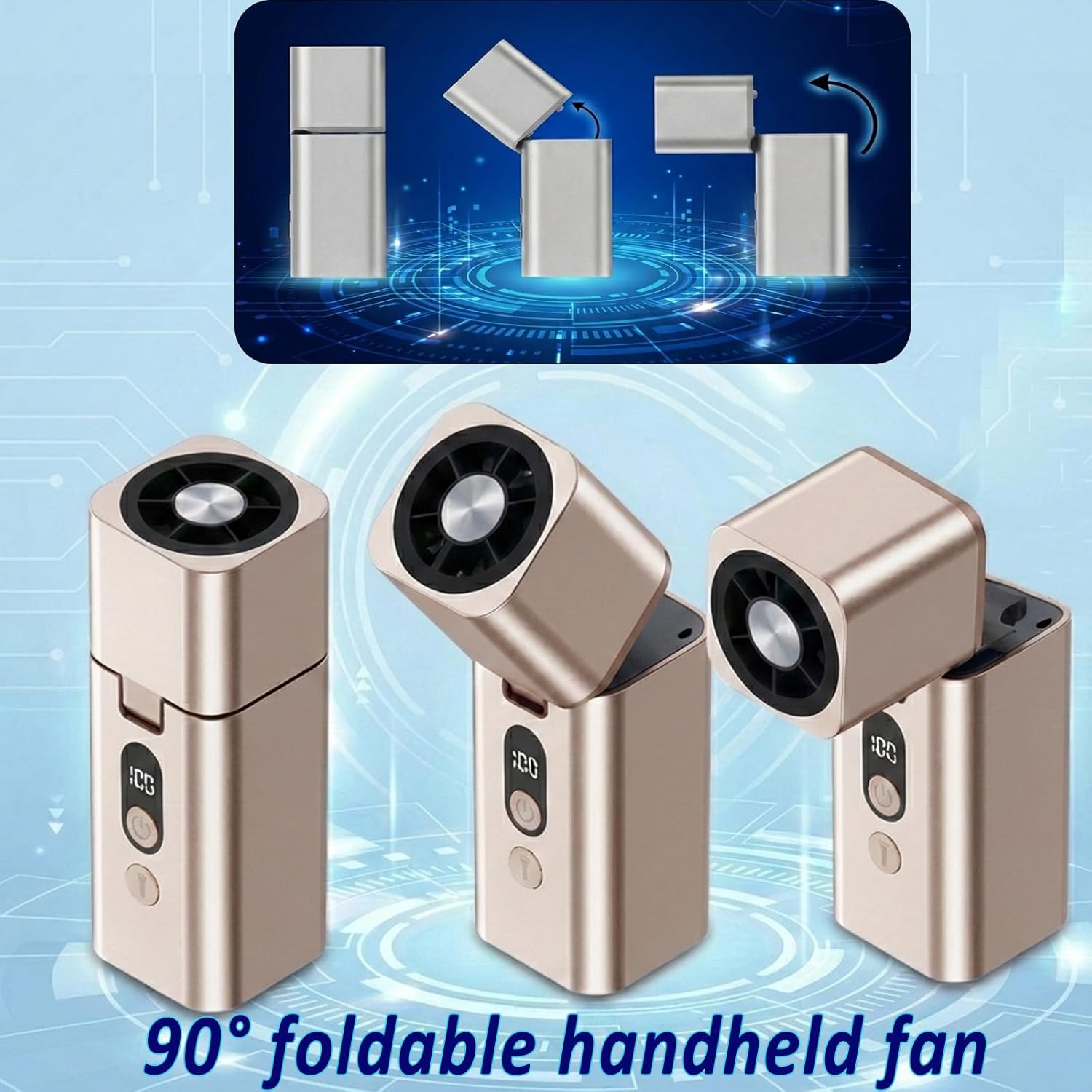 Metal Portable Mini handheld fan 1-100 speed 15000PRM,Rechargeable Pocket Personal handheld turbo fan 5000mAh with flashlight,Small hand held face fan for Travel Camping Beach,Gifts for Women (Gold)