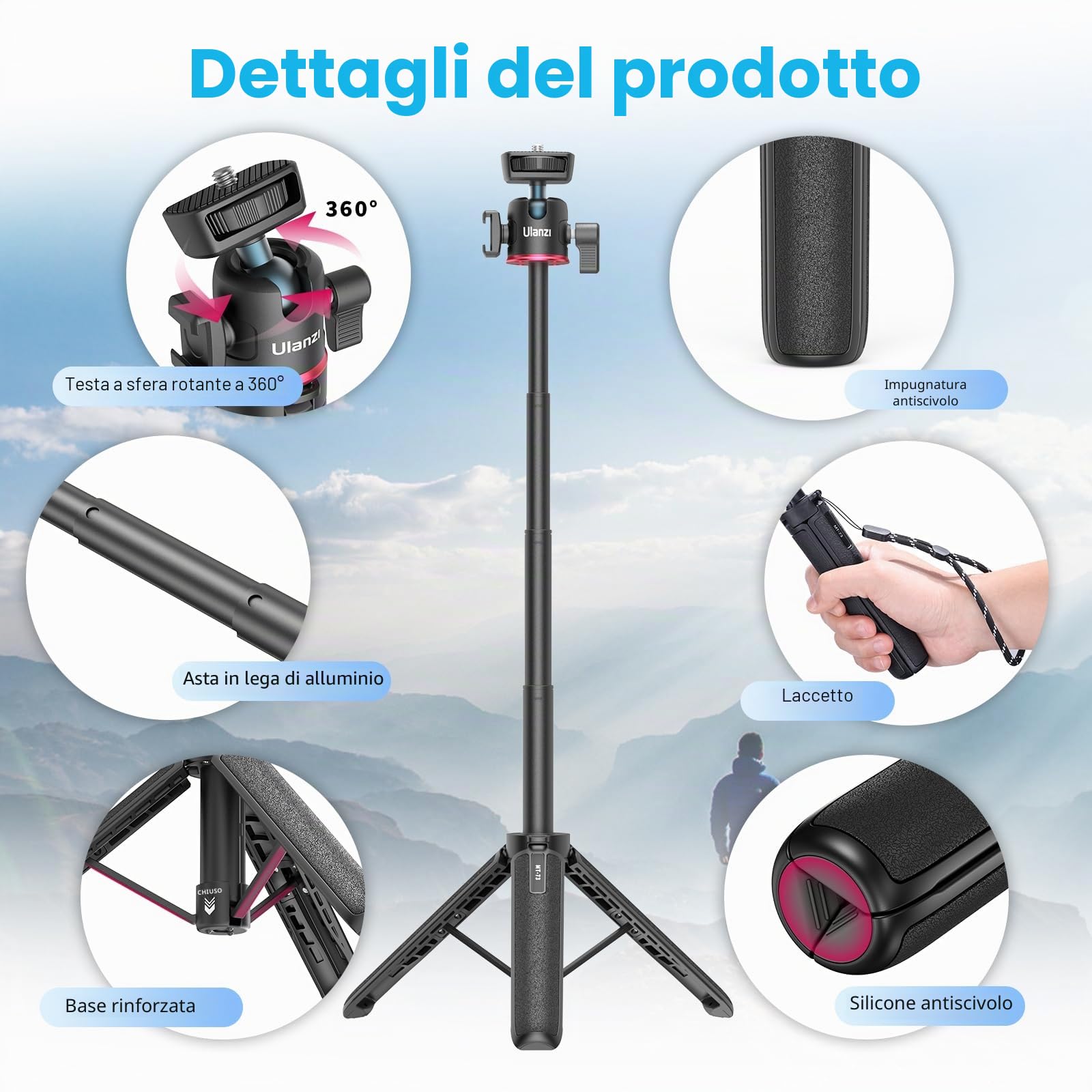 Mini Treppiede Fotocamera 54cm/21.6in, ULANZI MT-73 Treppiede per Fotocamera Piccolo con vite da 1/4'', Treppiede da Viaggio, Treppiede Tascabile compatibile con Compatto Fotocamera