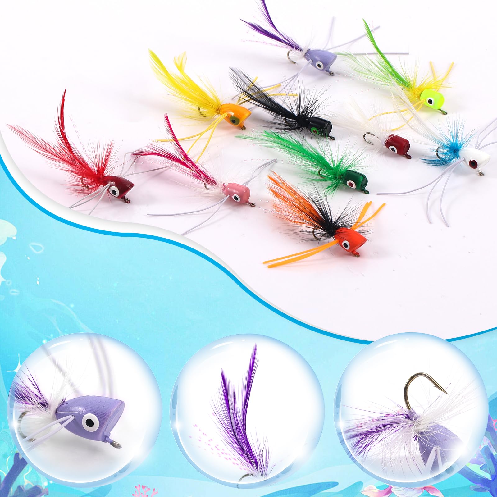 Fly Fishing Poppers Flies for Trout Bass Salmon Panfish Bluegill Crappie Fly Popper Lures