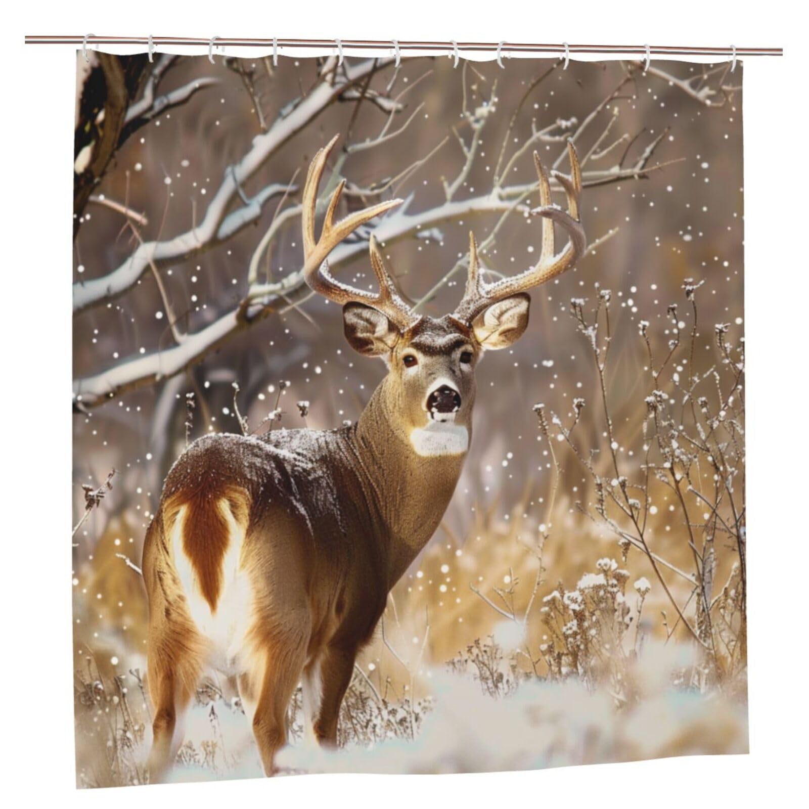 BWWHCCTI Free Whitetail Deer Printed Shower Curtain With 12 Plastic Hooks Opaque Quick Drying Waterproof Shower Curtains Sets For Bathroom 183x183 CM