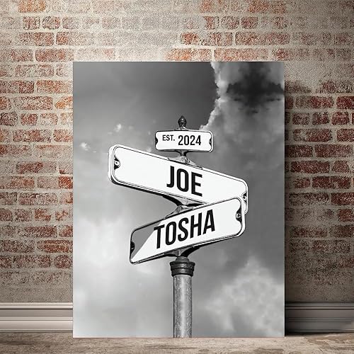 Letrero personalizado de encrucijada con nombre y fecha de pareja, impresión en lienzo con cualquier nombre, impresión de cartel de calle de boda,