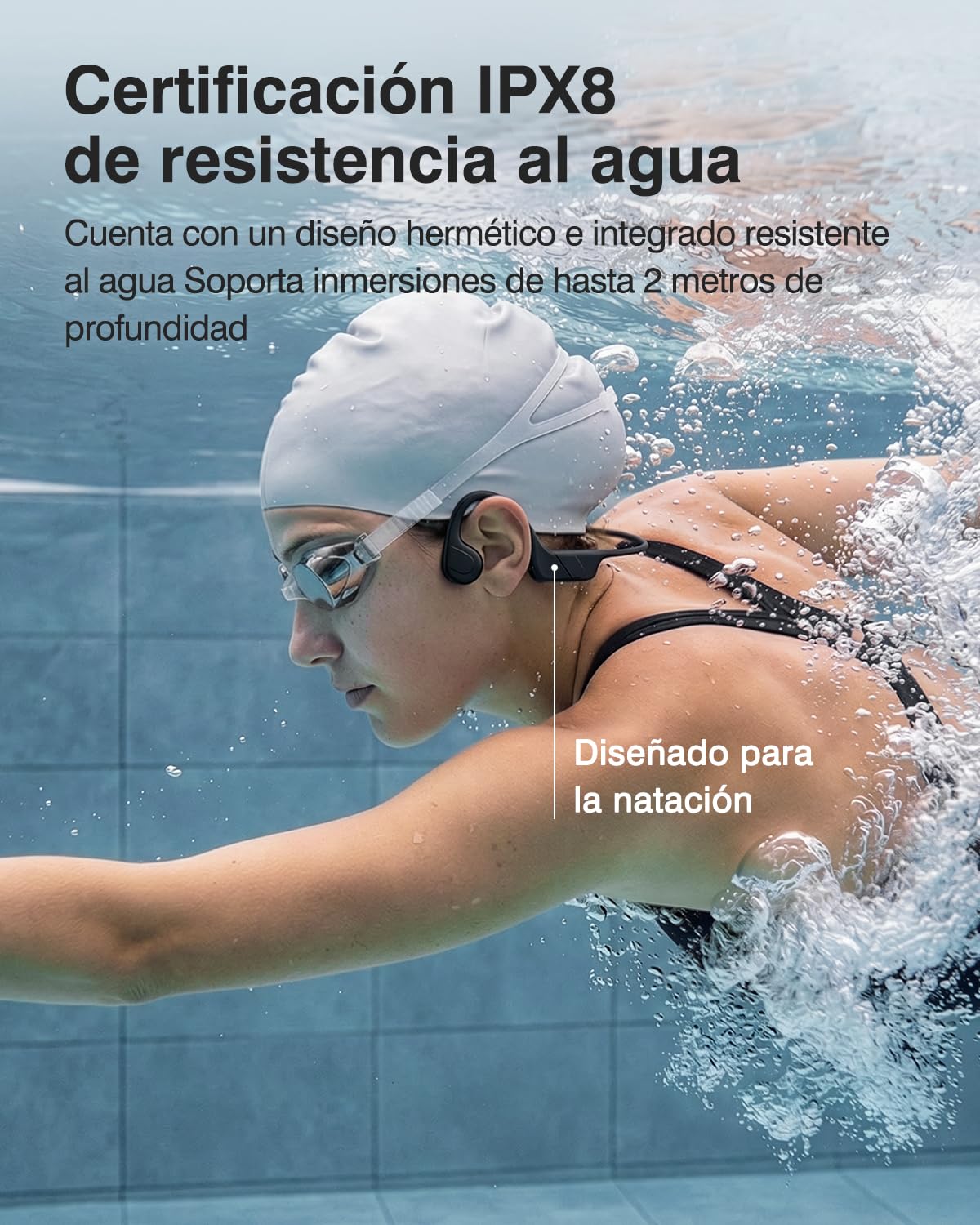 Auriculares Conducción Osea Natacion Bluetooth 6.0, 32 GB MP3, IPX8 | Batería 12h, Cascos Conduccion Osea para Natacion Correr Ciclismo