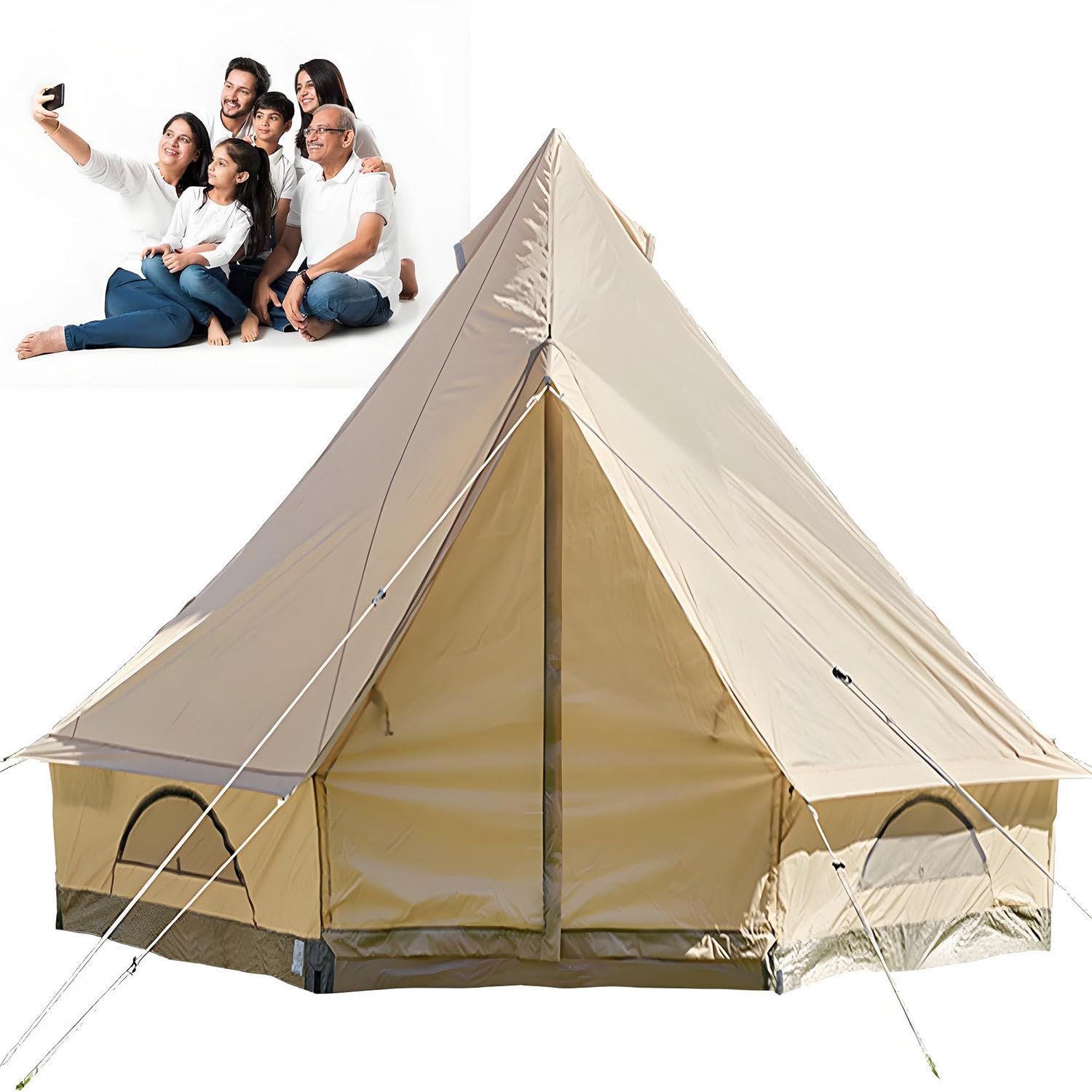 Grande tenda da campeggio Yurta, tenda a campana Glamping 4 stagioni, Yurta familiare da 6-8 persone, tenda piramidale tutto in uno, protezione solare, impermeabile e antivento, strato singolo