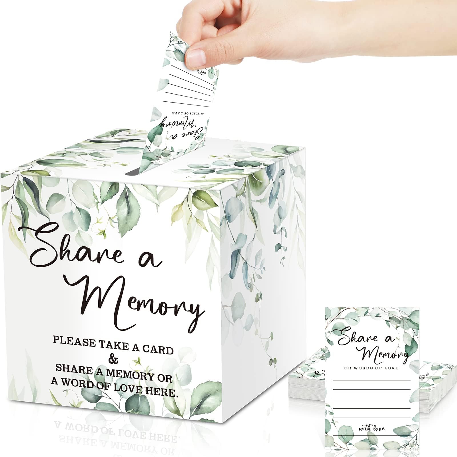 Pajean 50 Pcs Greenery Share a Memory Cards for Collections of Life, Memory Cards Box Guest Ideas for Funeral Graduation Wedding Bridal Shower Birthday Anniversary Retirement(Classic Style)
