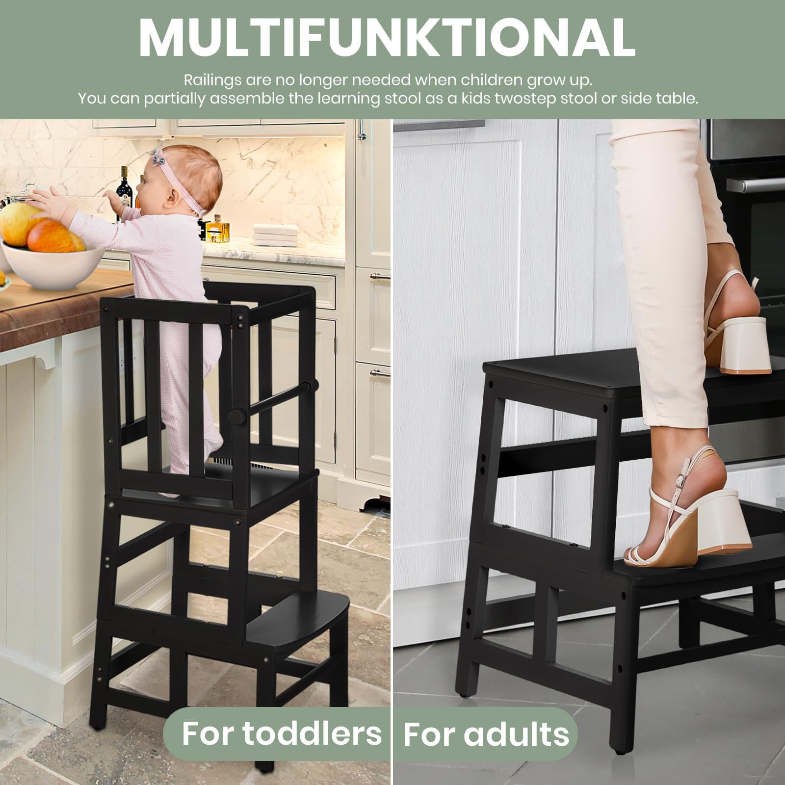 Taburete Escalera De 3 Peldaños Para Niños COSTWAY, Con Barandillas Y Escalones Antideslizantes, Ideal Para Cocina Y Baño (Color Gris)