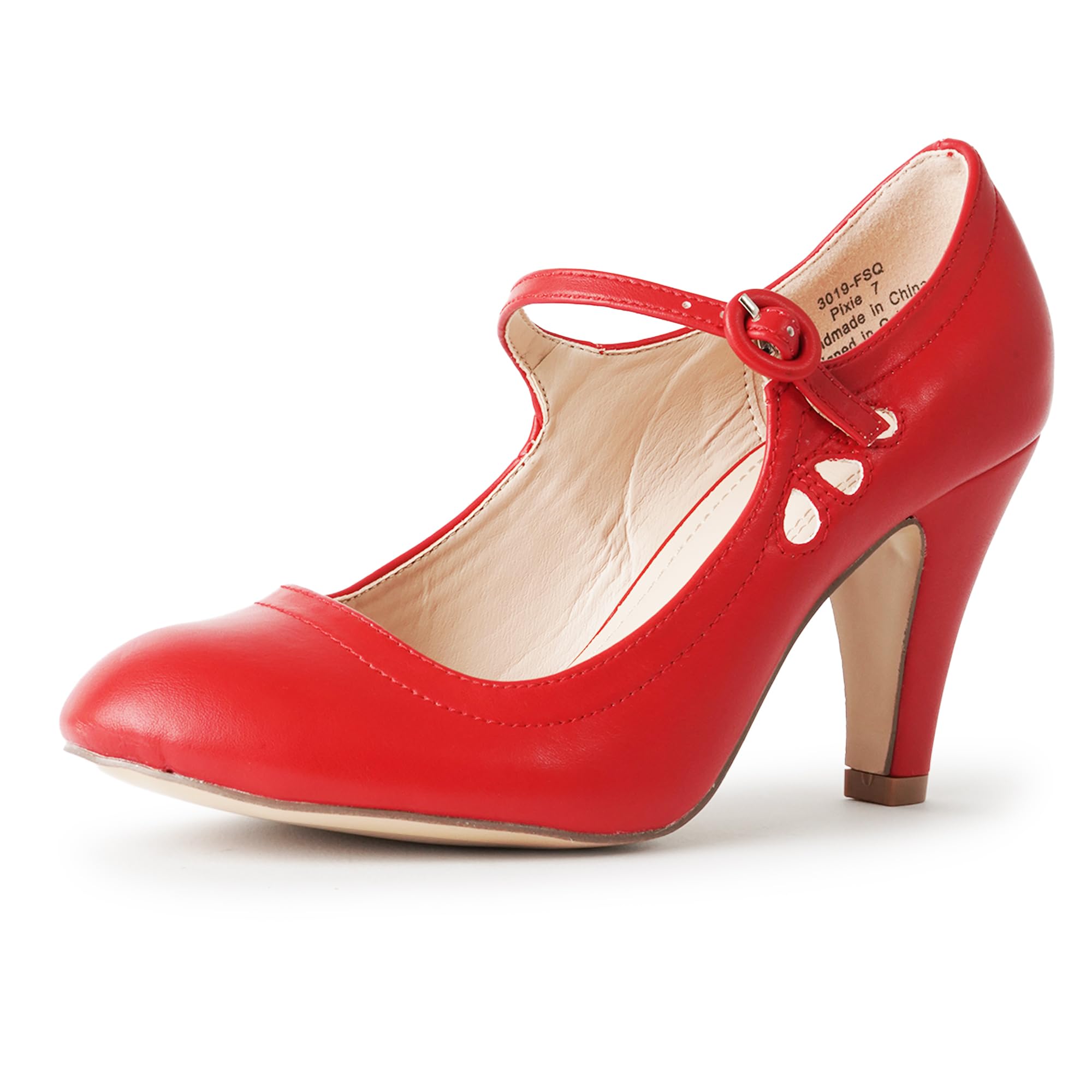 Pixie Heels for Women - Retro Mary Jane Pumps with Teardrop Cutout
