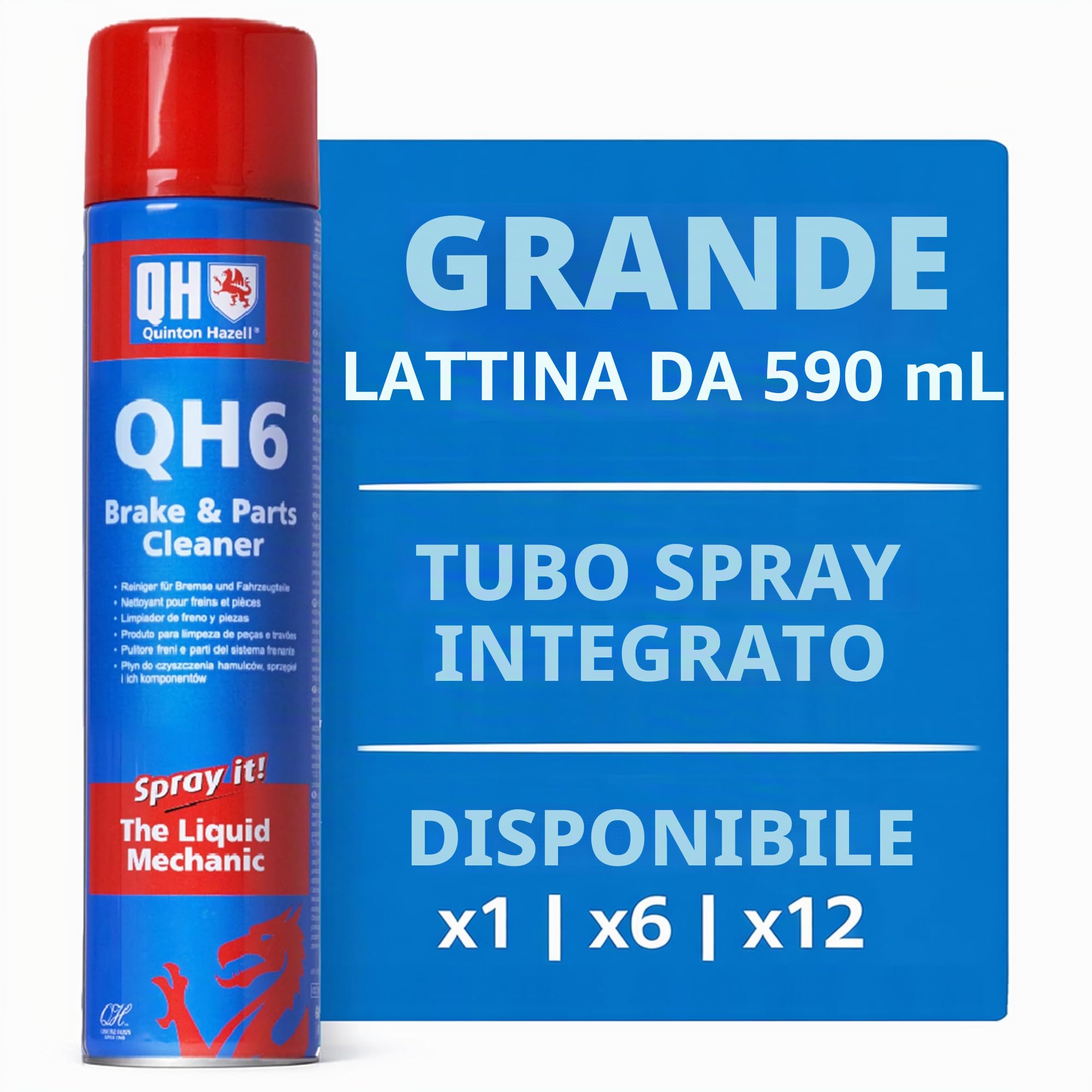 Quinton Hazell QH6 Pulitore Freni e Parti del Sistema Frenante - 600ml - Sgrassatore Potente per Auto Rimuove Olio, Grasso, Polvere e Cera