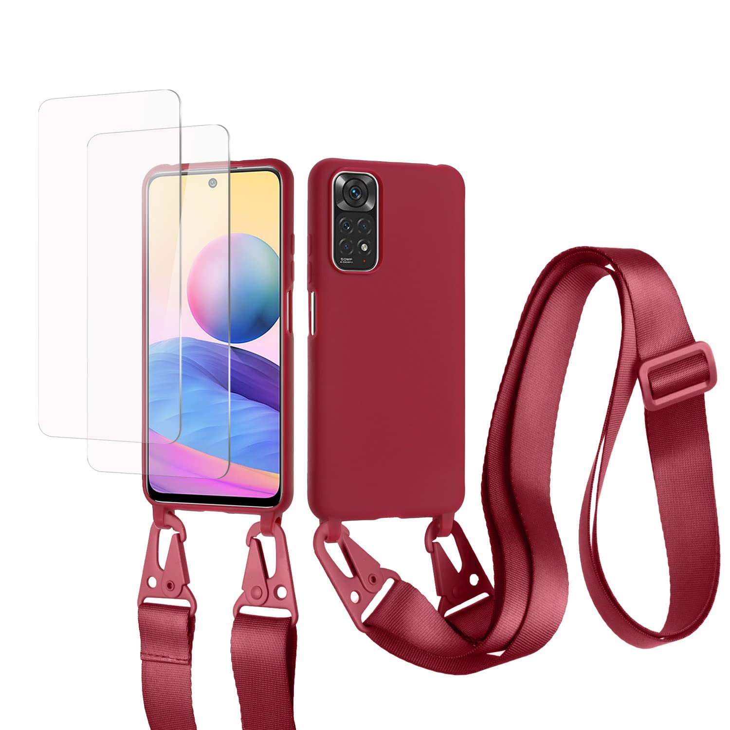 vrupin Funda Compatible con iPhone 13.con (2 x Protector Pantalla)con Cuerda Case con Ajustable Cordón.Silicona Líquida Funda-Loto Color — view 34