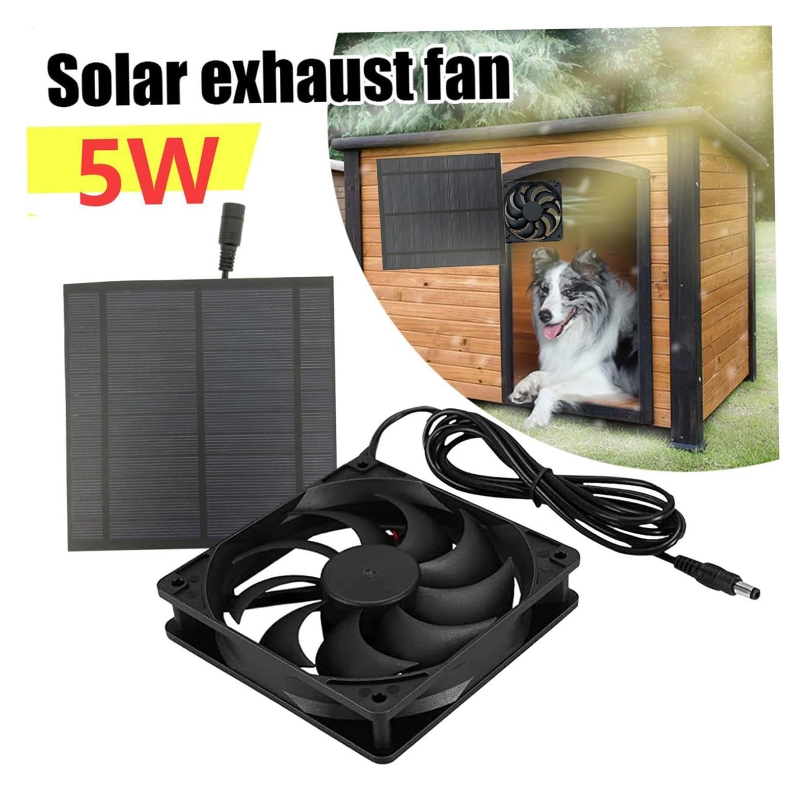 Estrattore Aria, Ventilatore Solare for Cuccia for Cani, Ventilatore Solare Impermeabile, Potente Dispositivo di Raffreddamento, Kit Versatile for l'estrazione Aria for Picnic