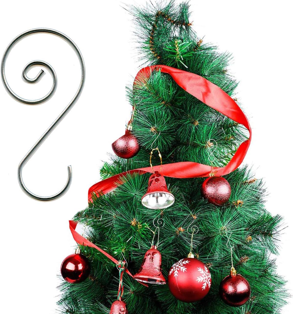 Swirl Hooks - Silver Decorative Ornament Hangers, Metal Wire Hanging Hooks, 40 ct