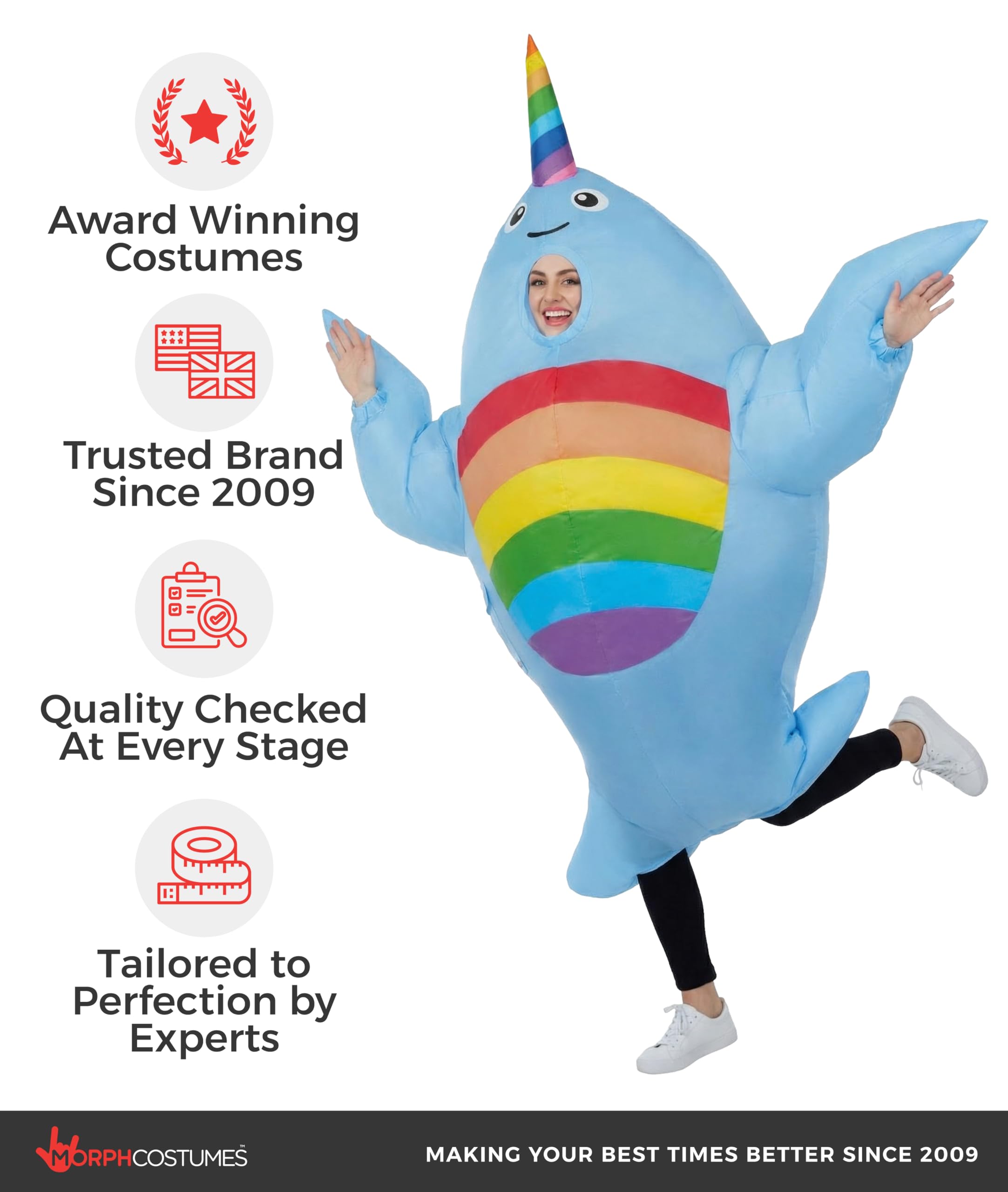 Morph Aufblasbares Narwal Kostüm für Erwachsene, Wal und Hai Design, Perfekt für Halloween und Karneval, Einheitsgröße