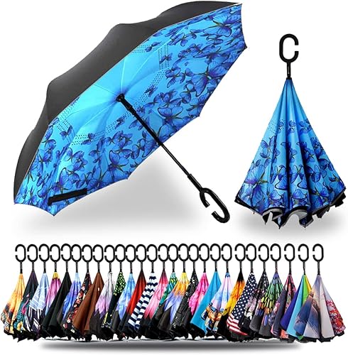 Vista 47 de SIEPASA Paraguas invertido invertido de 49/56 pulgadas, doble toldo extra grande, ventilado, resistente al viento, impermeable, paraguas de golf