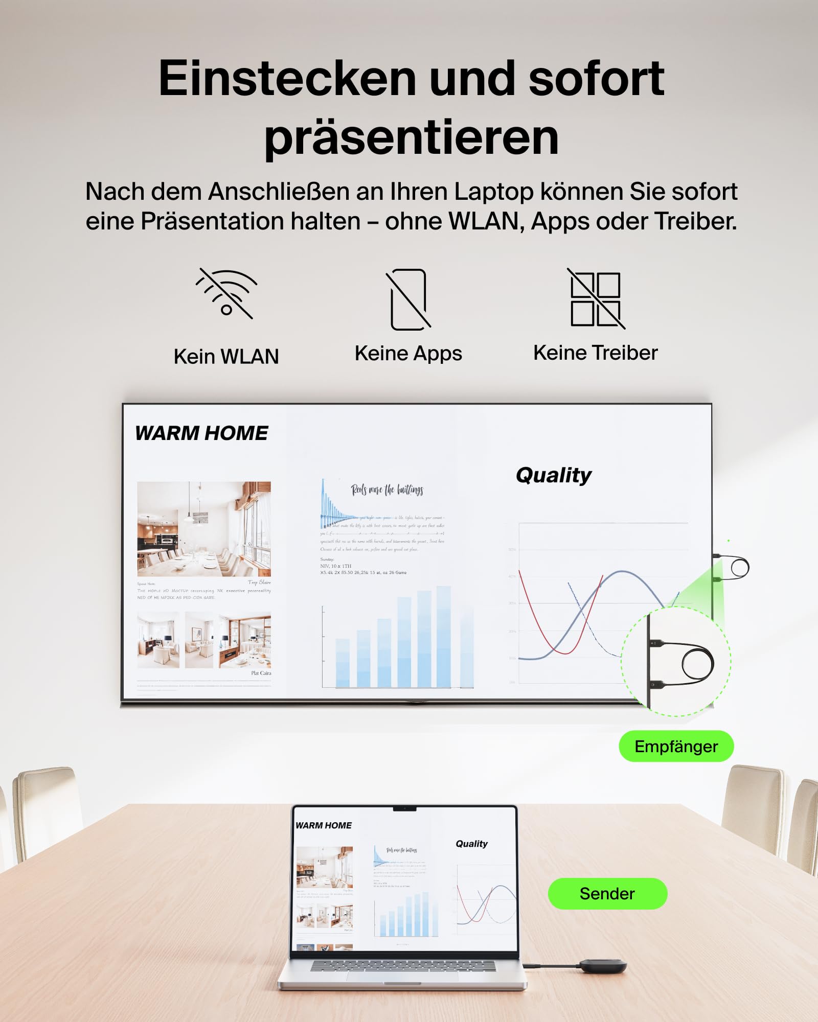 Belkin ConnectAir Wireless HDMI Adapter, Plug and Play Transmitter und Receiver für USB C Laptop, Tablet, Handy, Projektor, 1080p bei 60 Hz HD Streaming, Bildschirmfreigabe – funktioniert ohne WLAN