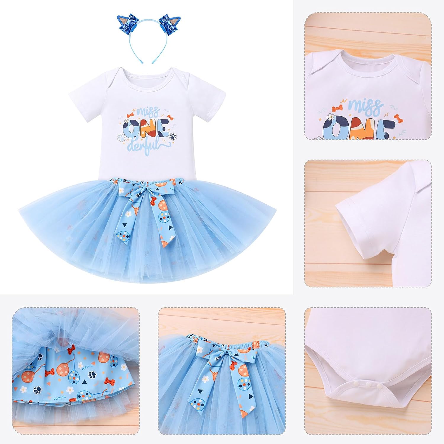 ODASDO Baby Girls Toddlers 1st 2nd 3rd Birthday Cake Smash Outfit Short Sleeve Romper Shirt Tutu Skirt with Ear Headband Set