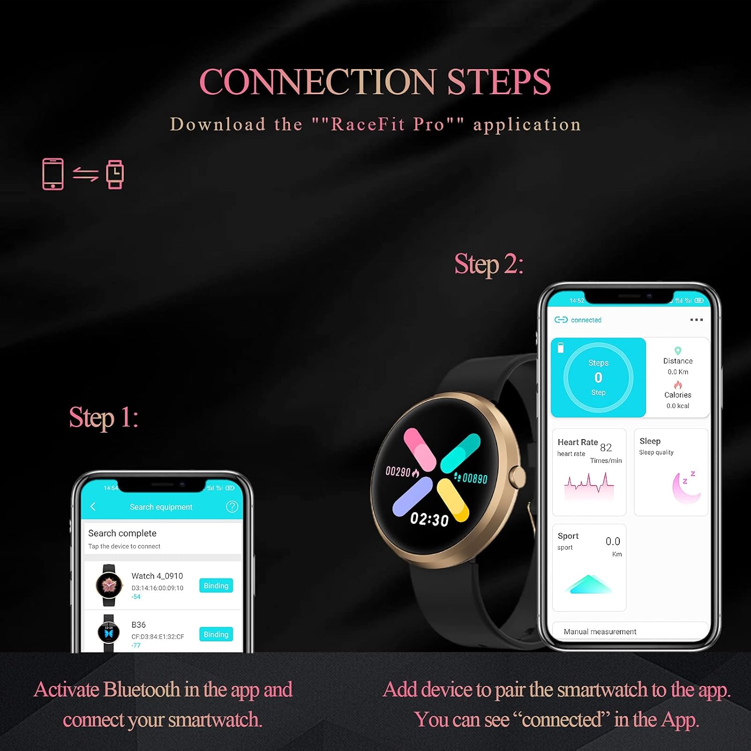 Steps for connecting the smart watch to the RaceFitpro app