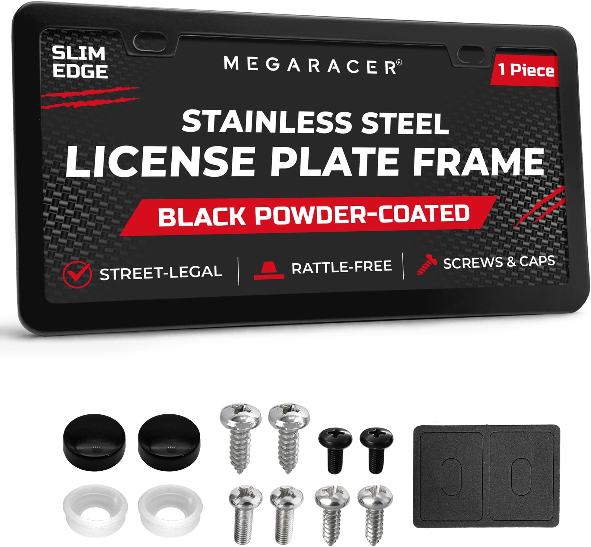 Slimline Matte Black Metal License Plate Frame - 1 Pack | Universal Fit | BMW Tesla Mercedes Porsche Audi Lexus & More Car | Slim Cool License Plate Holder | Cover