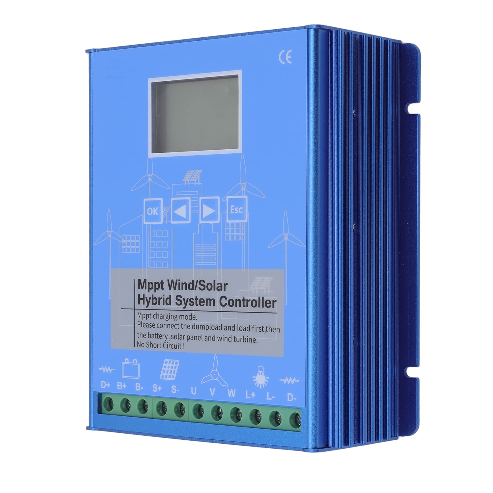 FTVOGUE Hybrydowy Kontroler Energii Wiatrowej 12 V 24 V, Aluminium, ładowanie Boost MPPT, Wyświetlacz LCD z Podwójnym Zasilaniem do zastosowań Poza siecią (GPI-1010K)