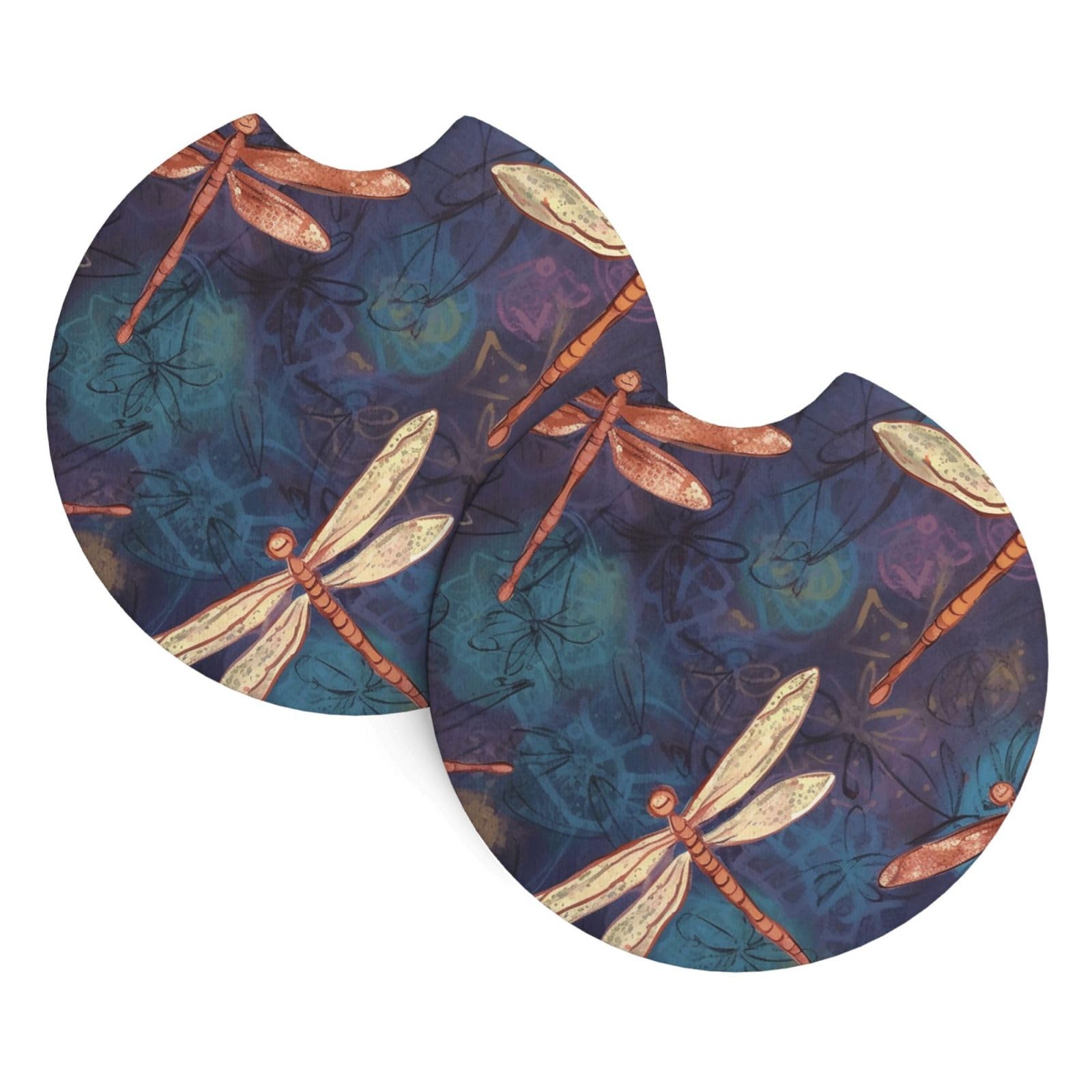 2 Pack Car Coaster for Cup Holders Hand Painted Dragonfly Car Cup Coaster 2.7" Neoprene Non-Slip Automotive Cup Mat Universal Auto Car Interior Accessories for Women Men Cup Pad