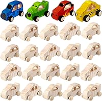 Chivao 24PCS Unfinished Wooden Car DIY Kits, Paintable Wood Toys for Kids Crafts, 4 Classic Styles Easy Woodworking Projects