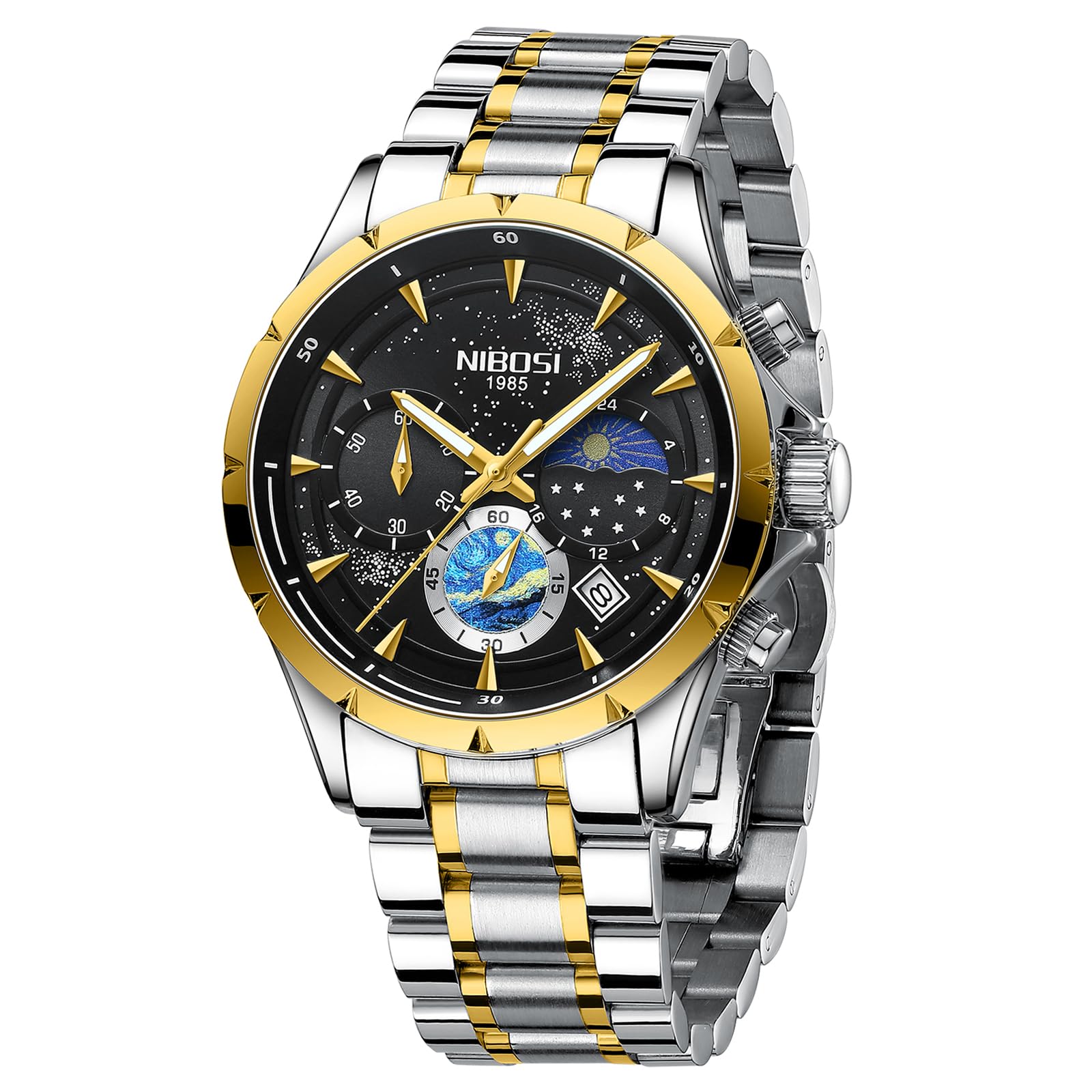 NIBOSI Mens Watches Analog Minimalist Black Dial Watches for Men Business Chronograph Casual Watches with Stainless Steel Strap Date (B0C5CB6FSG) Amazon Price History, Amazon Price Tracker