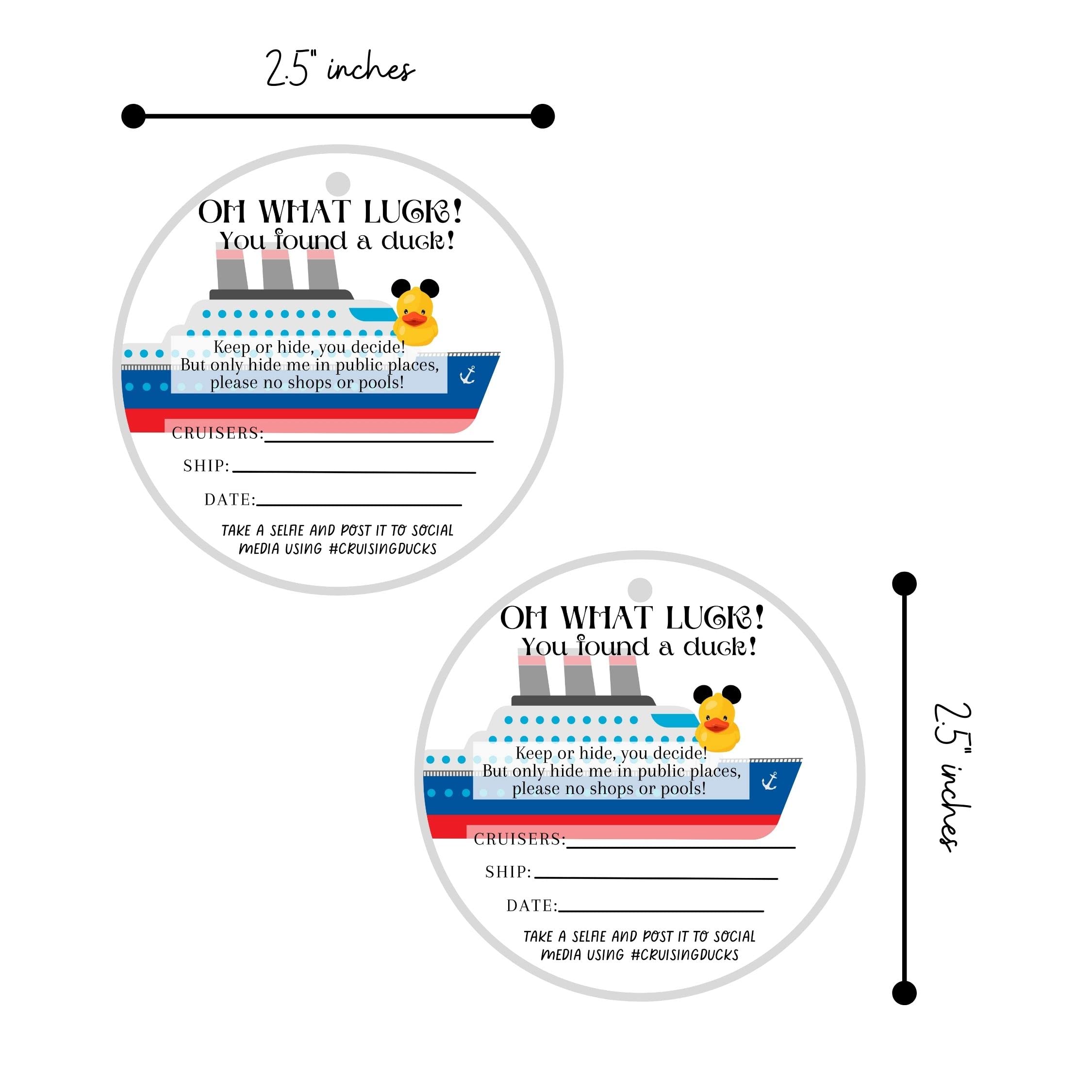 Amazon.com : Cruising Ducks Tag with Hole | 30 Pack | Carnival Rubber Cruising  Duck Tag | 2.5 inch inch Circle Tags | #CruisingDucks Mouse Ears (SBN-CRUISE-C-W-19)  : Office Products