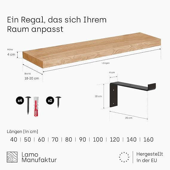 LAMO Manufaktur Wall Shelf Straight Wood Shelf Support Original