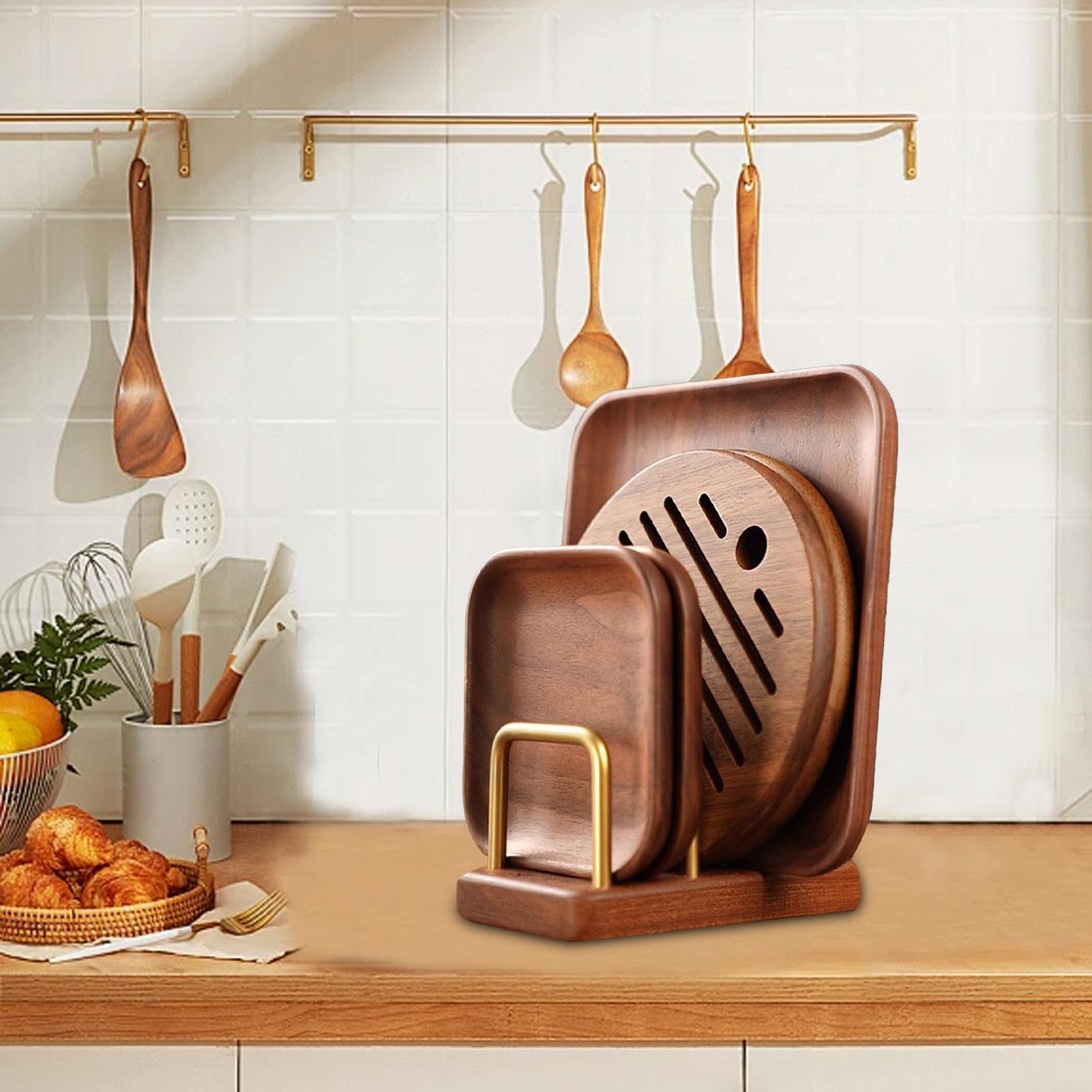 Organisateur Couvercles Casserole Support Planche à Découper Métallique - Organisateur Cuisine Gain De Place étagère Verticale Cuisine