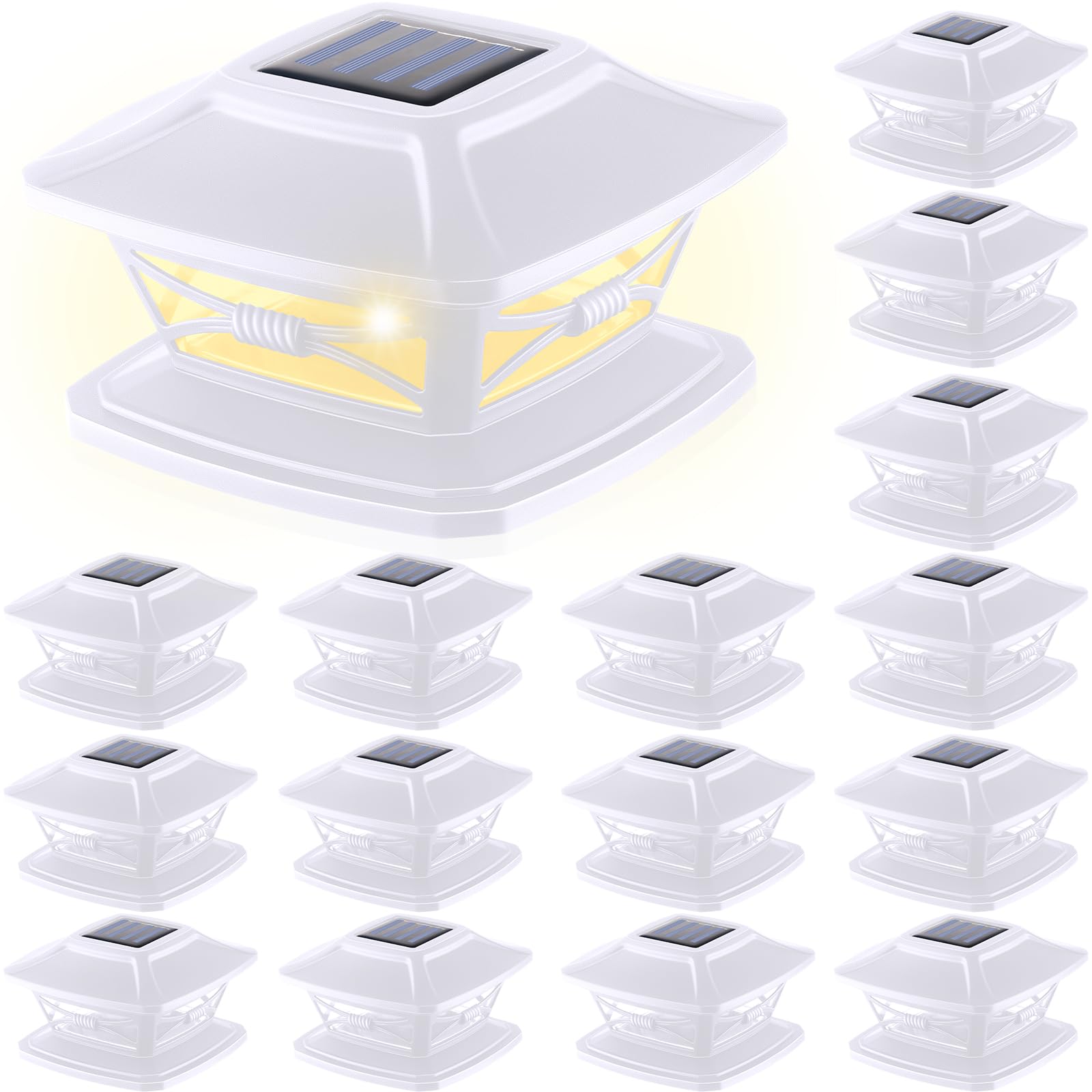 Retisee 16 Pcs Solar Led Post Cap Lights Post Cap Lights Solar Powered Waterproof Post Cap Lights for 4x4 5x5 6x6 Posts Solar Powered Cap Lights Patio Garden Decoration Warm Cool Lighting (White)