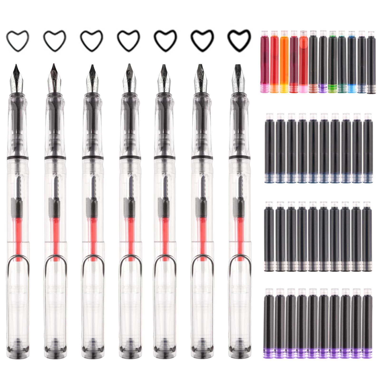 7 Stück Kalligraphie Füller Set,Kaligraphiestifte Set Anfänger mit 42 Tintenpatronen in 13 Farben,Füllfederhalter mit Verschiedenen Federn,für Grußkarten, Unterschriften, Kalligraphie, Schreiben