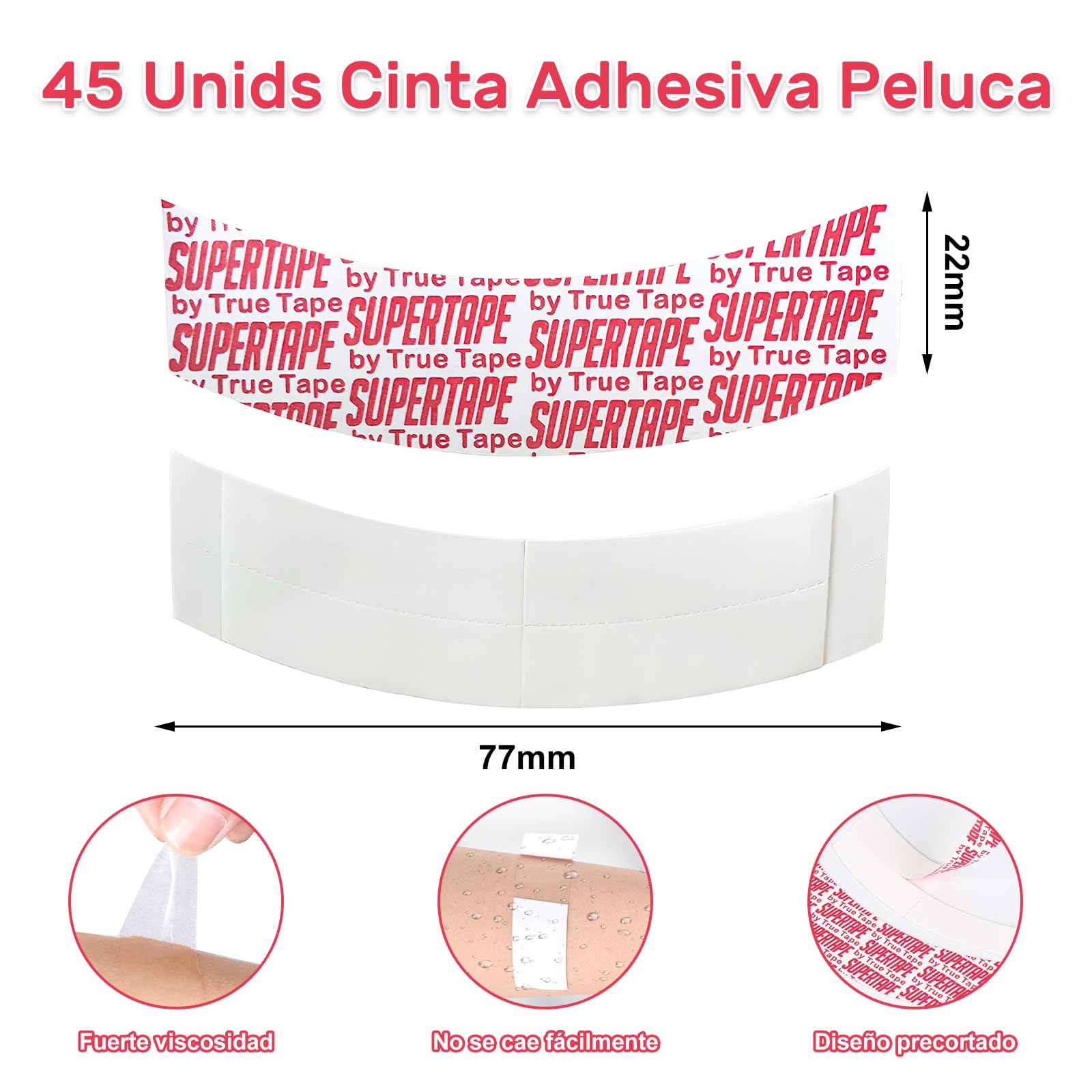 ZOCONE 45uds Cinta Adhesiva Peluca Invisible Cinta de Peluca Delantera de Encaje, Impermeable Invisible Peluca Cinta Adhesiva de Doble Cara para Pelucas para Sujetar y Fijar Pelucas
