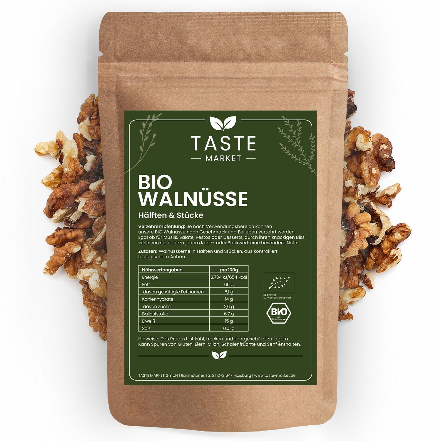 10 kg BIO Walnusskerne | Bruch und Viertel | kontrolliert biologischen Anbau | Naturprodukt | TASTE MARKET